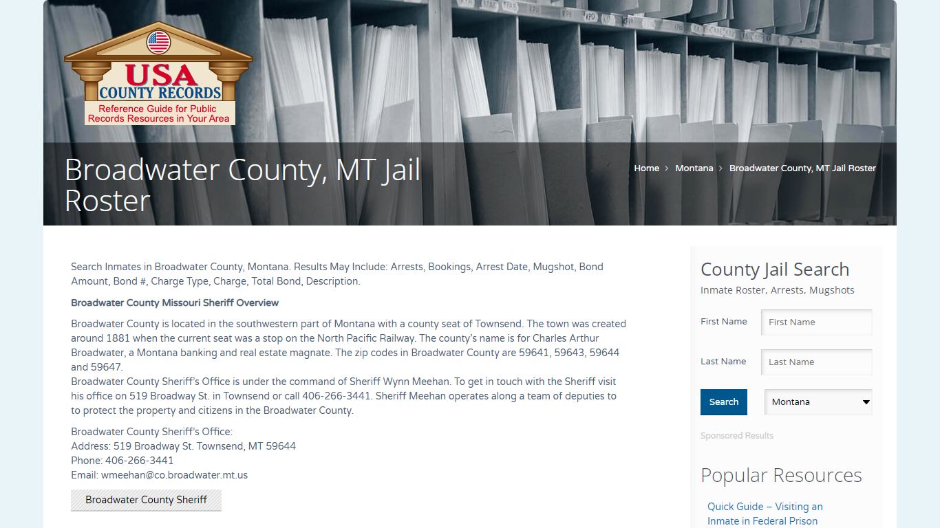 Broadwater County, MT Jail Roster | Name Search